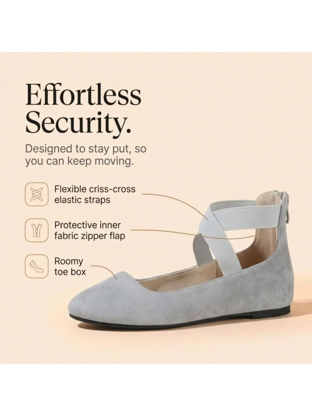 Womens Light Grey Foam Cushioned Closed Toe Criss Cross Elastic Strap Flat Shoes